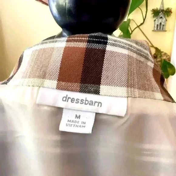 Dress barn blazer women , linen blend brown& white plaid soft blazer Size Medium - Picture 6 of 7